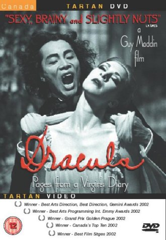DVD cover for "Dracula - Pages From A Virgin's Diary" featuring a dramatic embrace.