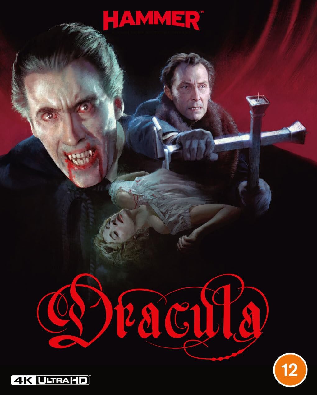 Dracula movie poster with a vampire, a woman, and a cross.