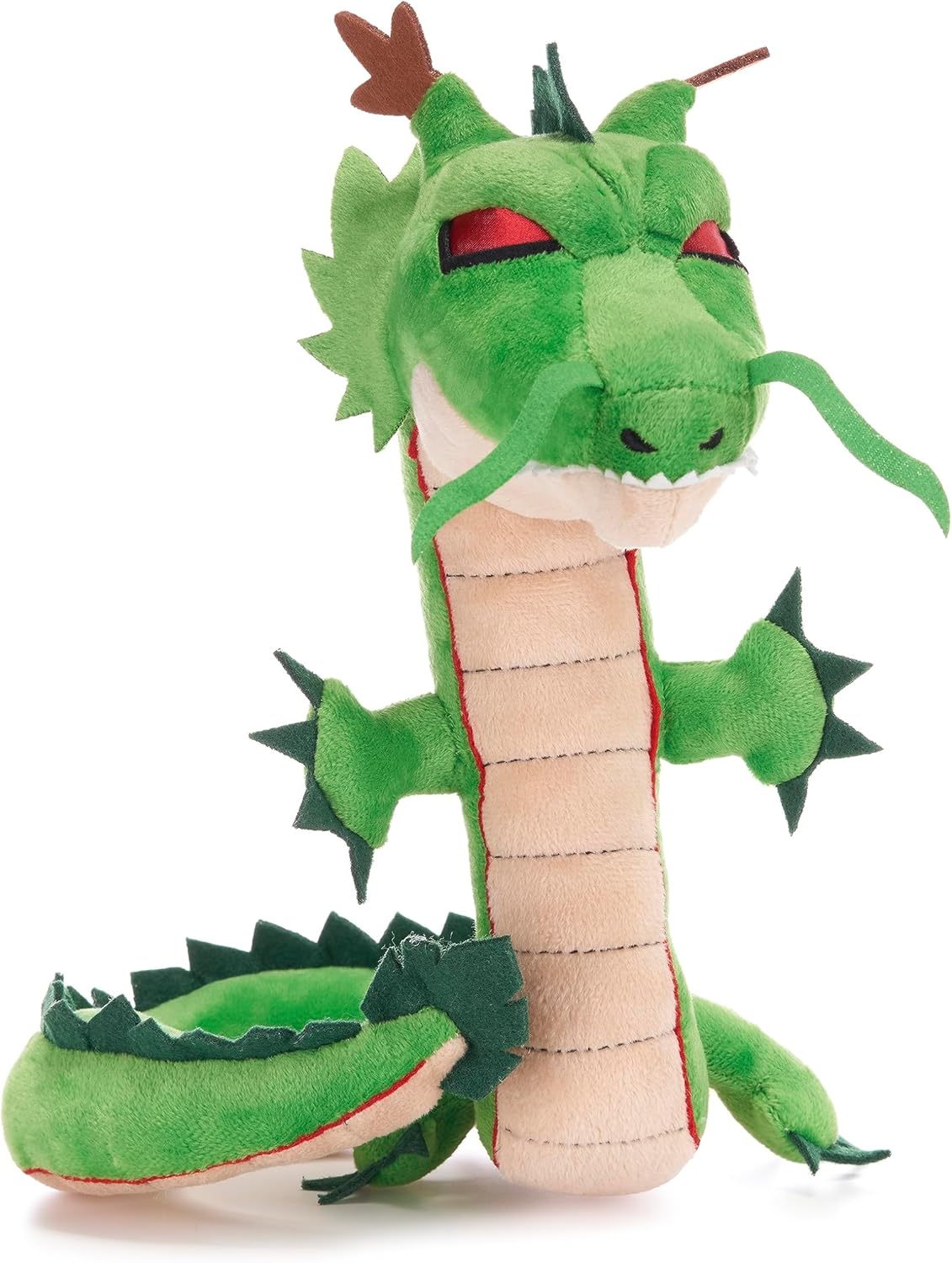 Green Shenron plush toy from Dragon Ball Super, coiled and facing forward.