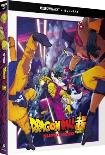 Dragon Ball Super: Super Hero 4K Blu-ray cover featuring characters in action.