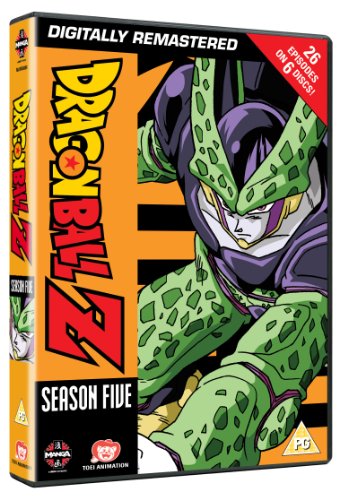 Dragon Ball Z Season 5 DVD cover featuring the character Cell on an orange background.