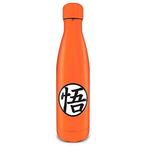 Orange metal drink bottle with black Kanji symbol for Goku.