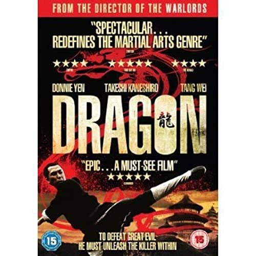 DVD cover for "Dragon" featuring a martial artist and red dragon imagery.
