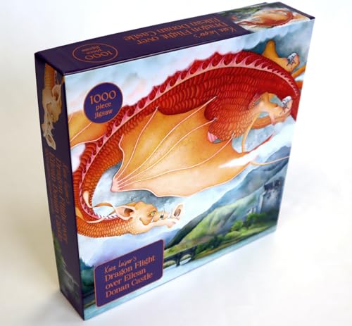 Jigsaw puzzle box featuring a red dragon flying over Eilean Donan Castle.