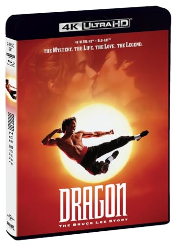 Dragon: The Bruce Lee Story" Blu-ray case featuring Bruce Lee in a fighting pose.