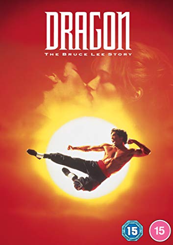 DVD cover for "Dragon: The Bruce Lee Story" with a man kicking in mid-air.