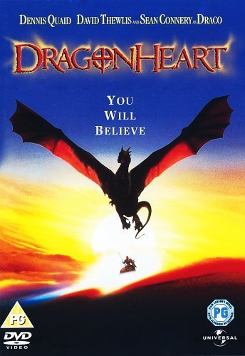 Dragonheart DVD cover featuring a silhouette of a dragon flying against a sunset sky.