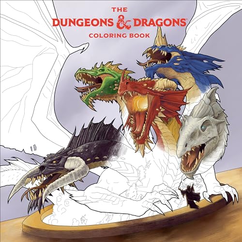 Line drawing of five Dungeons & Dragons dragons on a book cover.