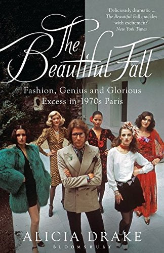 Book cover featuring 1970s fashion models and designer, titled “The Beautiful Fall.”