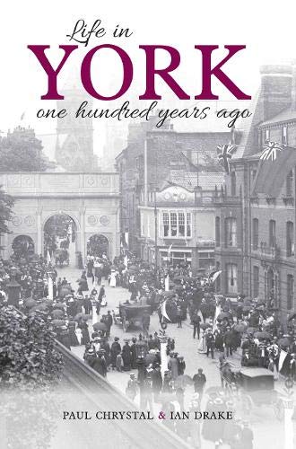 Book cover: historic York street scene, circa 1923, with people and flags.