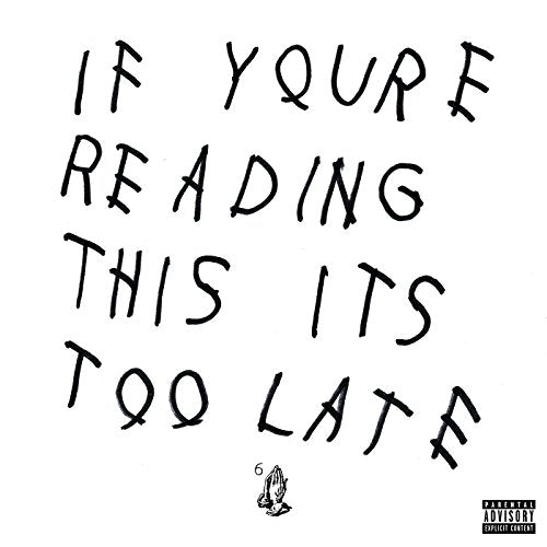 Album cover with hand-written black text on white background and small praying hands icon.