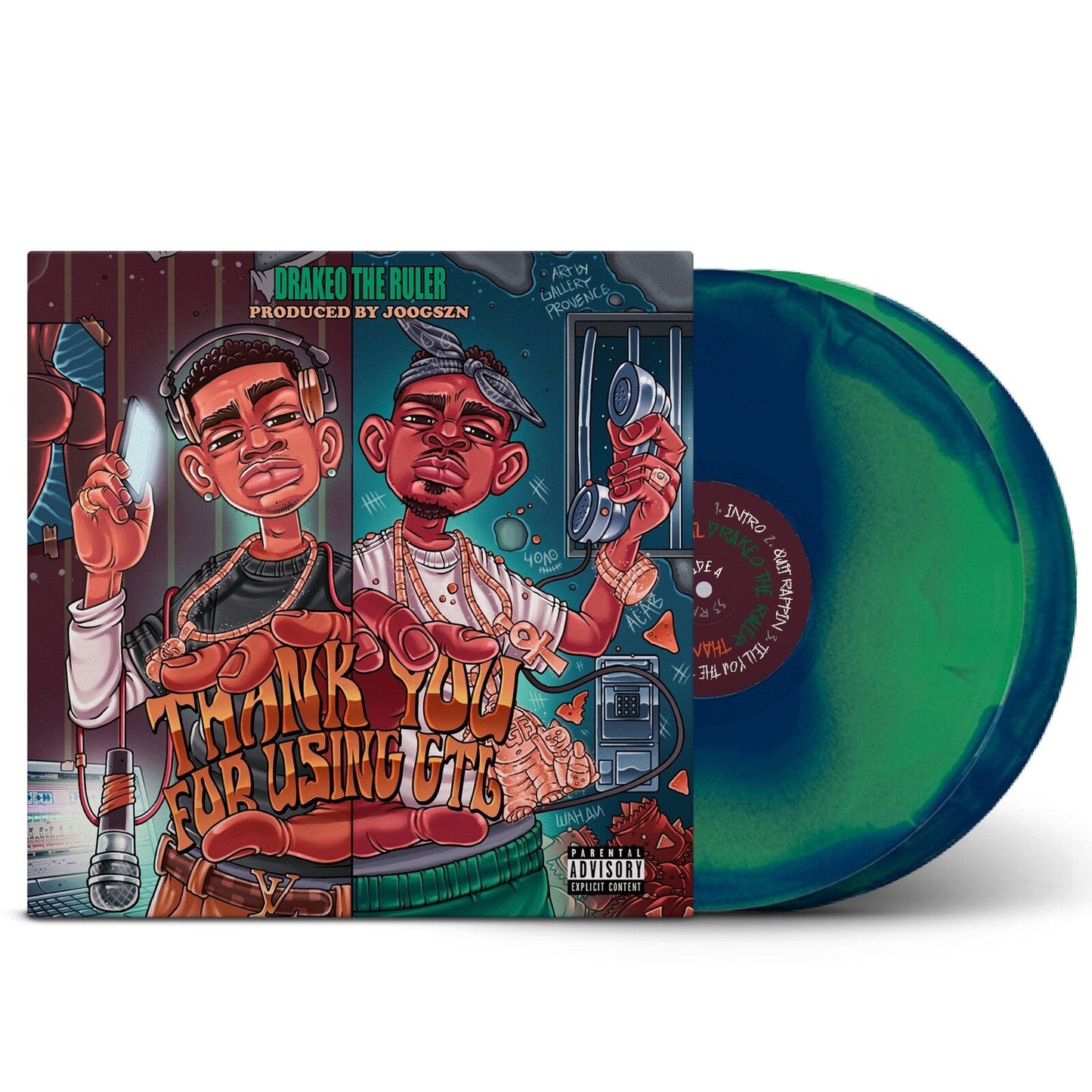 Vinyl record cover featuring illustrated portrait of Drakeo the Ruler.
