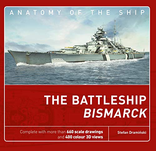 Detailed illustration of the German battleship Bismarck at sea.