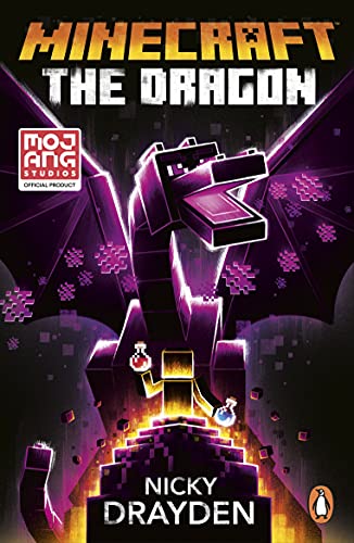 Book cover featuring a purple, blocky Minecraft Ender Dragon and Steve.
