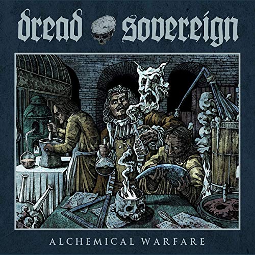 Album cover for Dread Sovereign’s “Alchemical Warfare” depicting alchemists at work.
