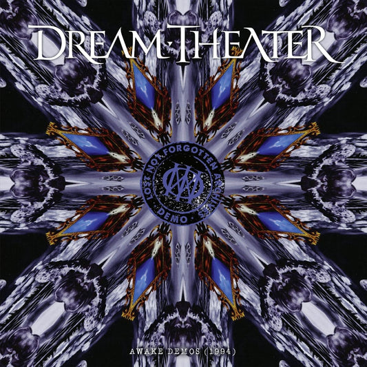 "Album cover with 'Dream Theater' in white, kaleidoscope pattern, and 'Awake Demos' text."