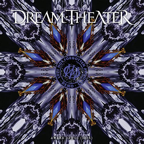 Dream Theater Awake Demos album cover with a symmetrical, abstract, dark blue kaleidoscopic pattern.