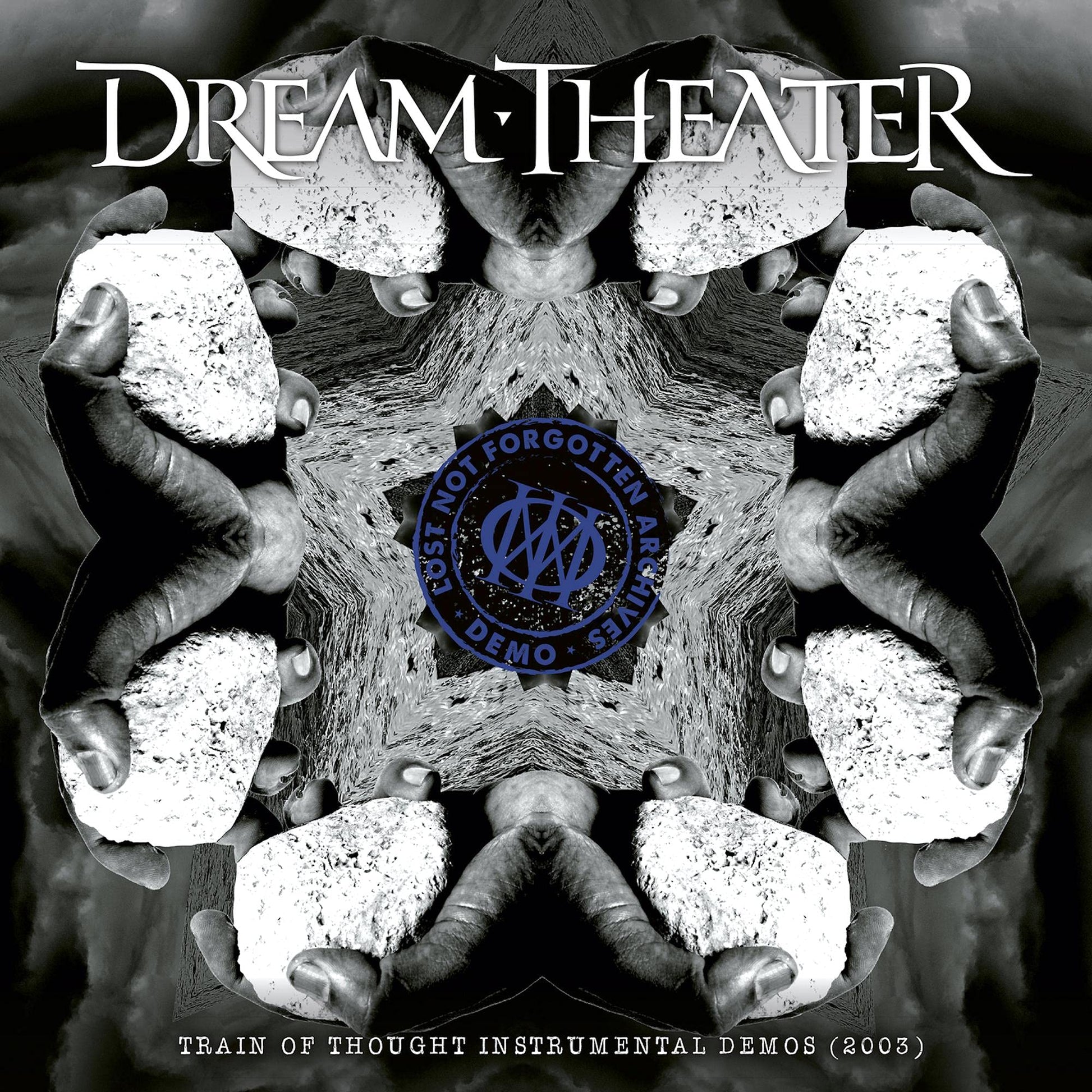 Dream Theater album cover: symmetrical hands surrounding a blue logo.