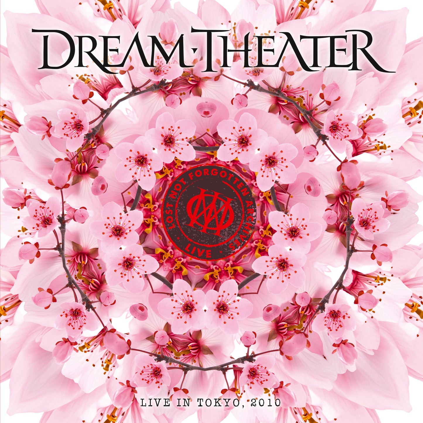 Dream Theater album cover with pink cherry blossoms and band logo.