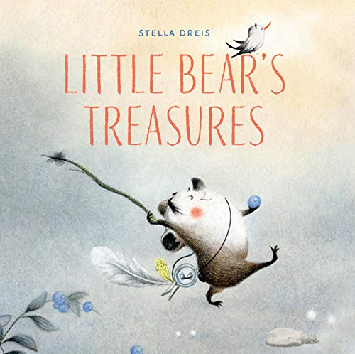 Book cover: little bear flying with a feather and dandelion.