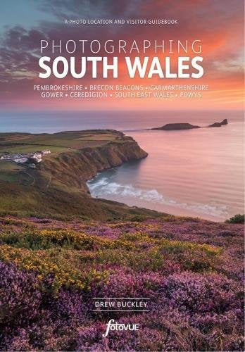 Book cover: “Photographing South Wales” with coastal landscape image.