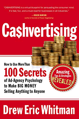 Book cover for "Cashvertising" with stacked gold coins and red accents.