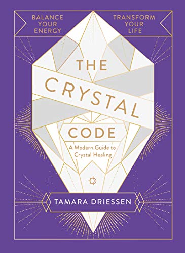 "Book cover of 'The Crystal Code' by Tamara Driessen, purple background with crystal design."