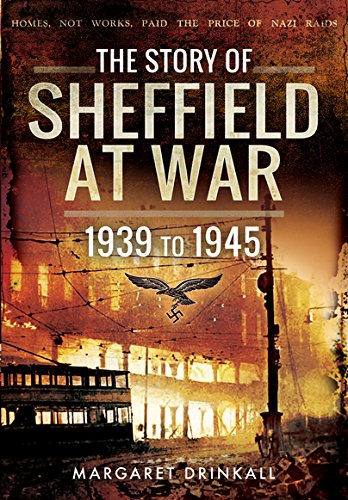 Book cover depicting wartime Sheffield with bomb damage and a German aircraft.