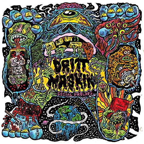 Colorful, surreal album art featuring grotesque monsters, a melting Earth, and stylized text.