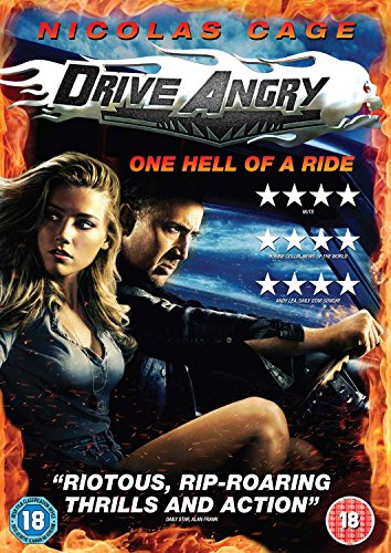 Nicolas Cage and woman on DVD cover with flames and car in background.