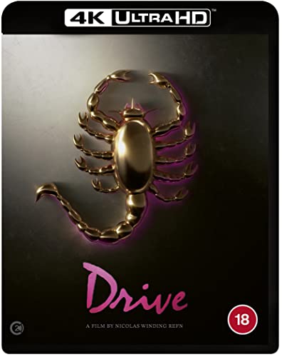 4K Ultra HD Blu-ray cover for Drive featuring a gold scorpion on black background.