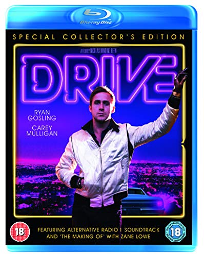 Ryan Gosling wearing a white satin jacket on the Drive Blu-ray cover.