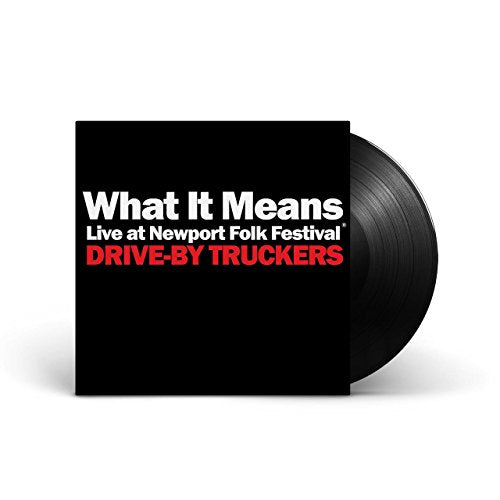 A black vinyl record with a cover featuring white and red text on black.