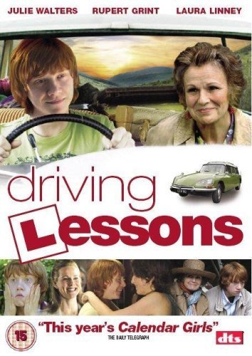 "Driving Lessons DVD cover featuring a young man driving with an older woman."