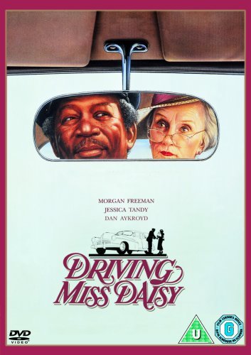 “Driving Miss Daisy” DVD cover with portraits in a rearview mirror.