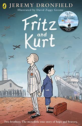 Book cover: two boys stand before a ship and factory, wartime setting.