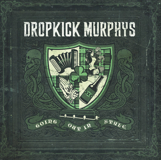 Dropkick Murphys album cover: ornate shield with skulls, instruments, and a coffin.