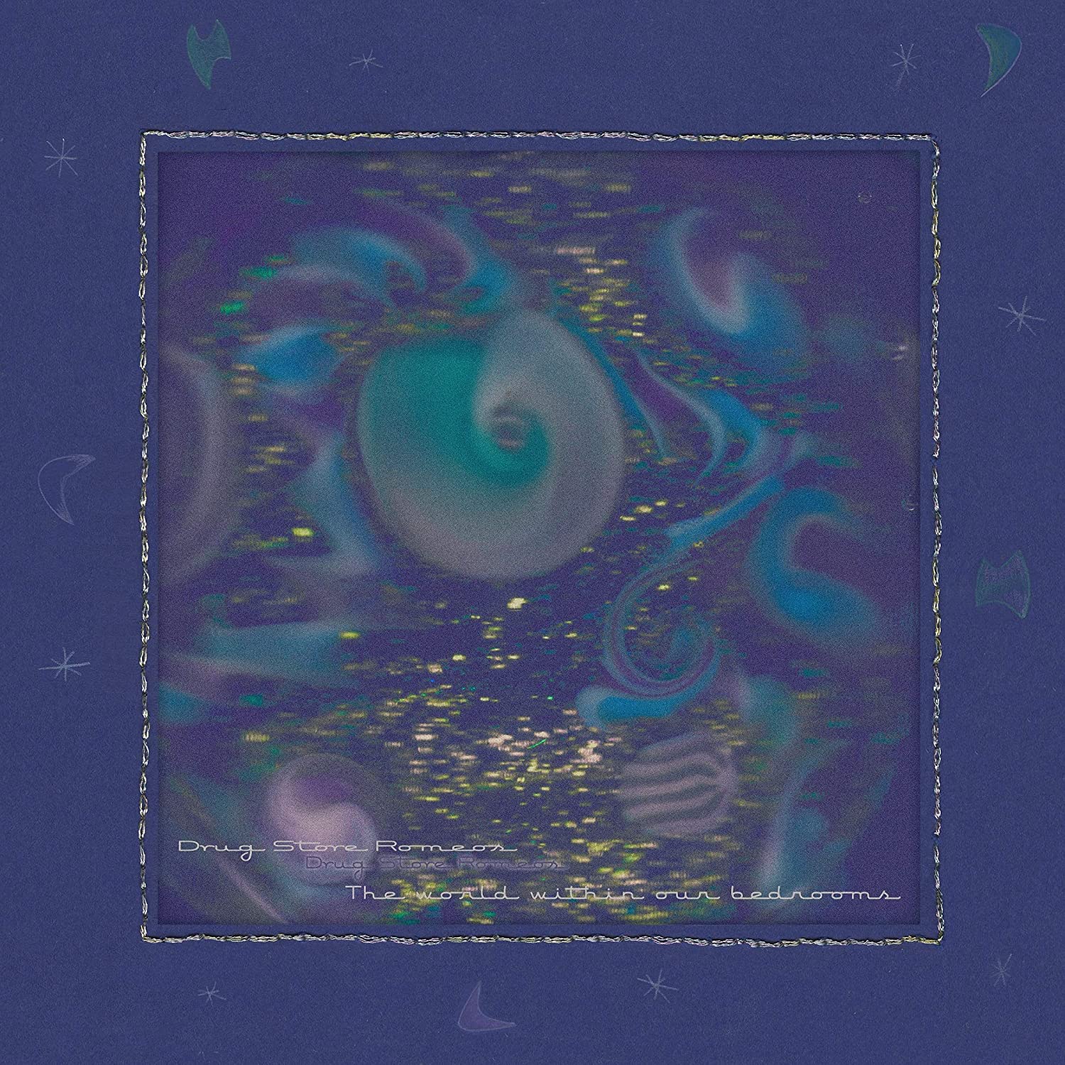 A CD cover with swirly, abstract shapes on a purple background with stars.
