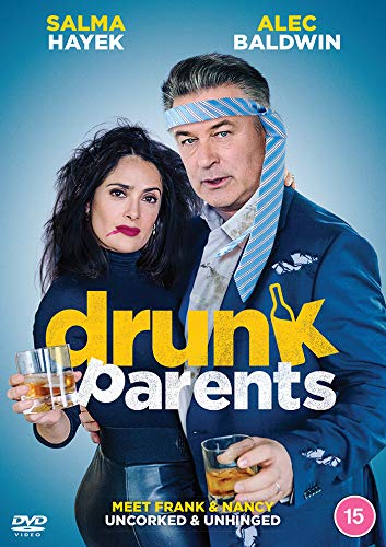 Salma Hayek and Alec Baldwin holding glasses of alcohol on a DVD cover.