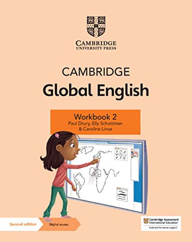 Cambridge Global English Workbook 2 cover with a girl using a digital screen.