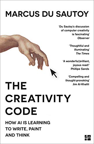 Book cover: "The Creativity Code" with hand reaching for a computer mouse.
