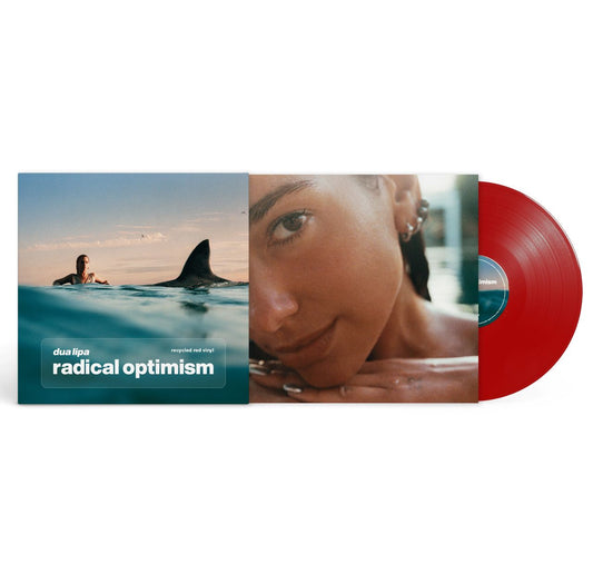 Dua Lipa’s “Radical Optimism” red vinyl record and album cover.
