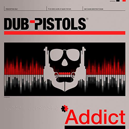 Gray album cover with black and red graphic of a skull wearing headphones.