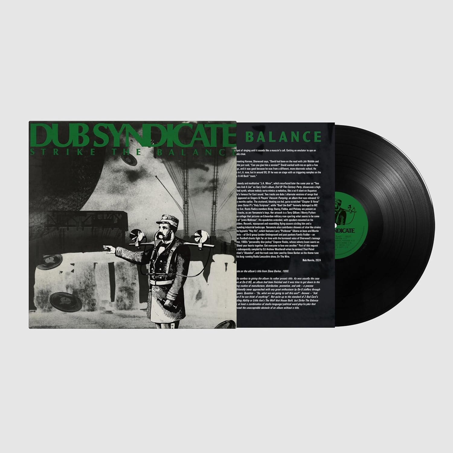 Dub Syndicate "Strike The Balance" vinyl record with historical cover art.