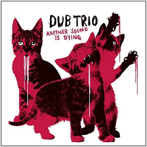 "Album cover with three red and black cats against a white background."