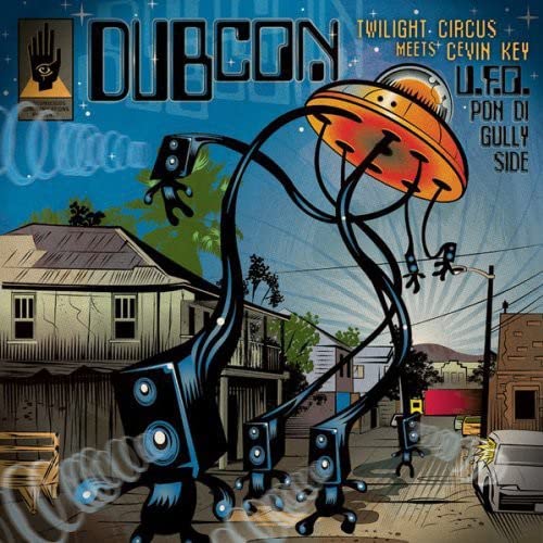 CD cover for Dubcon’s “U.F.O Pon Di Gullyside” featuring a UFO and robot.