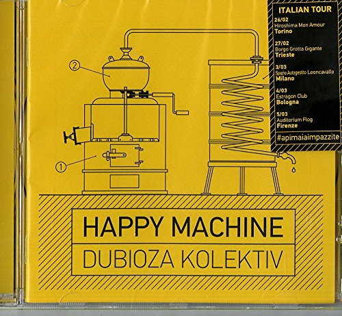 Yellow CD case with a detailed line drawing of a complex machine.