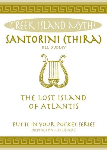 Book cover titled Santorini (Thira) The Lost Island of Atlantis with a golden lyre illustration.