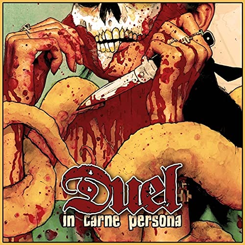 Record cover: bloody, graphic image of a skull with a knife in its mouth.