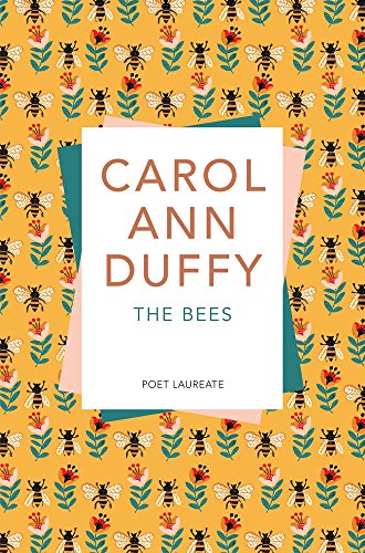 Yellow and black striped bees on a background with a natural, possibly floral theme.